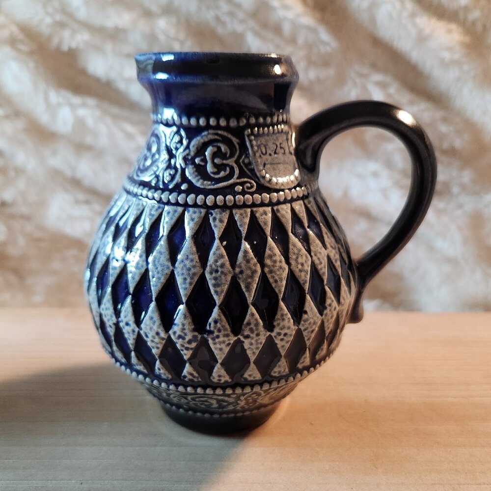 Vintage Handcrafted (Blue & White) Diamond Floral Motif Ceramic Jug